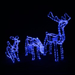 36V LED Motorised Reindeers Set 3s Sitting, Eating & Standing - Blue L73xW79xD35, L77xW46xD19, L43xW34xD12 **NEW TWINKLE EFFECT**
