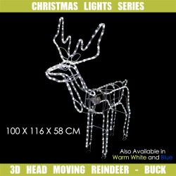 36V LED Motorised Reindeer Standing - White L100xW116xD58 **NEW TWINKLE EFFECT**