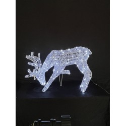Acrylic deer grazing with head down, wire wound, size 85*15*48cm, 100L white LED (30+30+40+ plug wire) (including 10L flash), 10M transparent lead wire, SAA / IP44 / 31V / 3.6W electronic transformer
