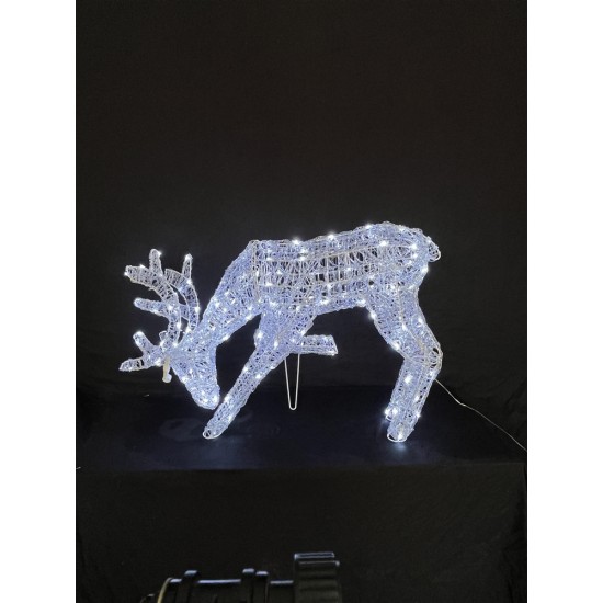 Acrylic deer grazing with head down, wire wound, size 85*15*48cm, 100L white LED (30+30+40+ plug wire) (including 10L flash), 10M transparent lead wire, SAA / IP44 / 31V / 3.6W electronic transformer