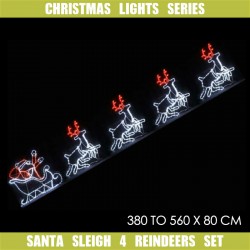 36V LED Flying Santa-White w/ 4 Reindeers L380xW73