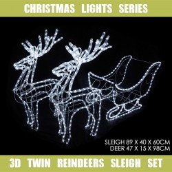 36V LED 3D Sleigh & Reindeers x 2 L89xW40xD60
L47xW15xD98 ea